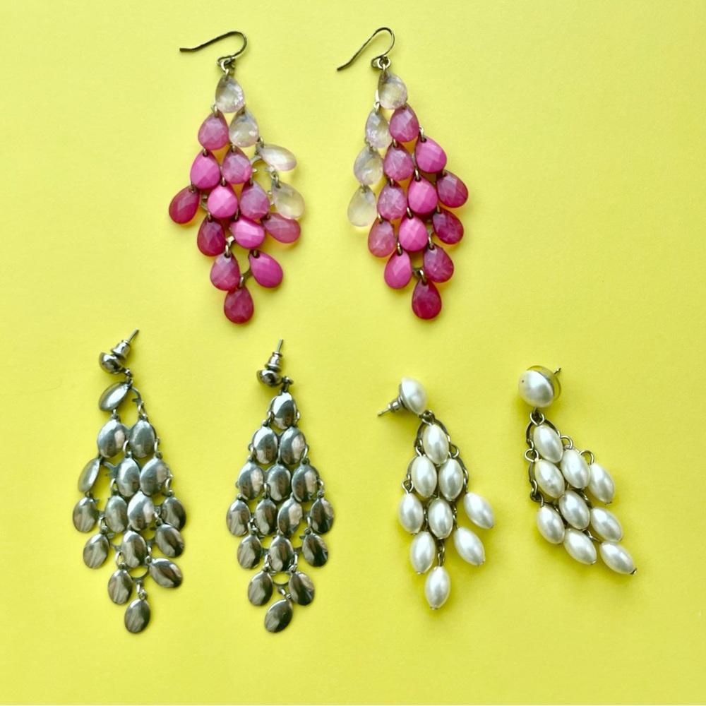 90's Vintage Earrings Lot of 3 Pink, Silver, Pearl